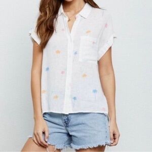 Rails Whitney neon palms linen blend shirt size XS